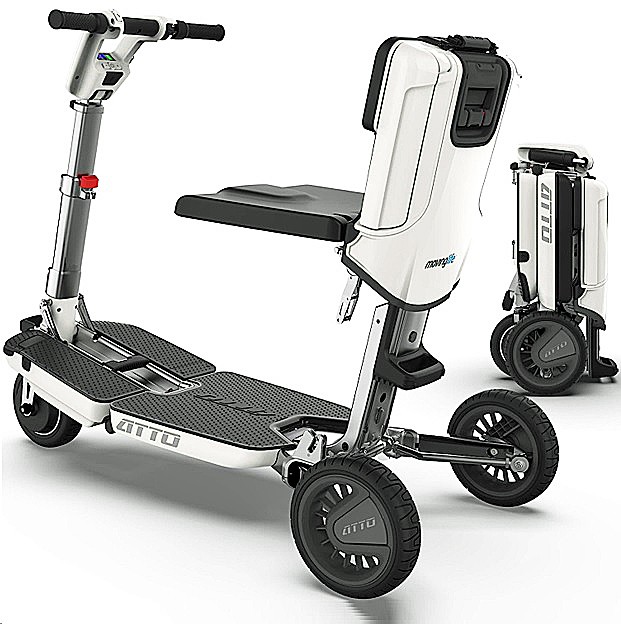 Atto Mobility Scooter - 3-Wheel Folding Mobility Scooter - Shown Full Size and as Compact Folded Unit