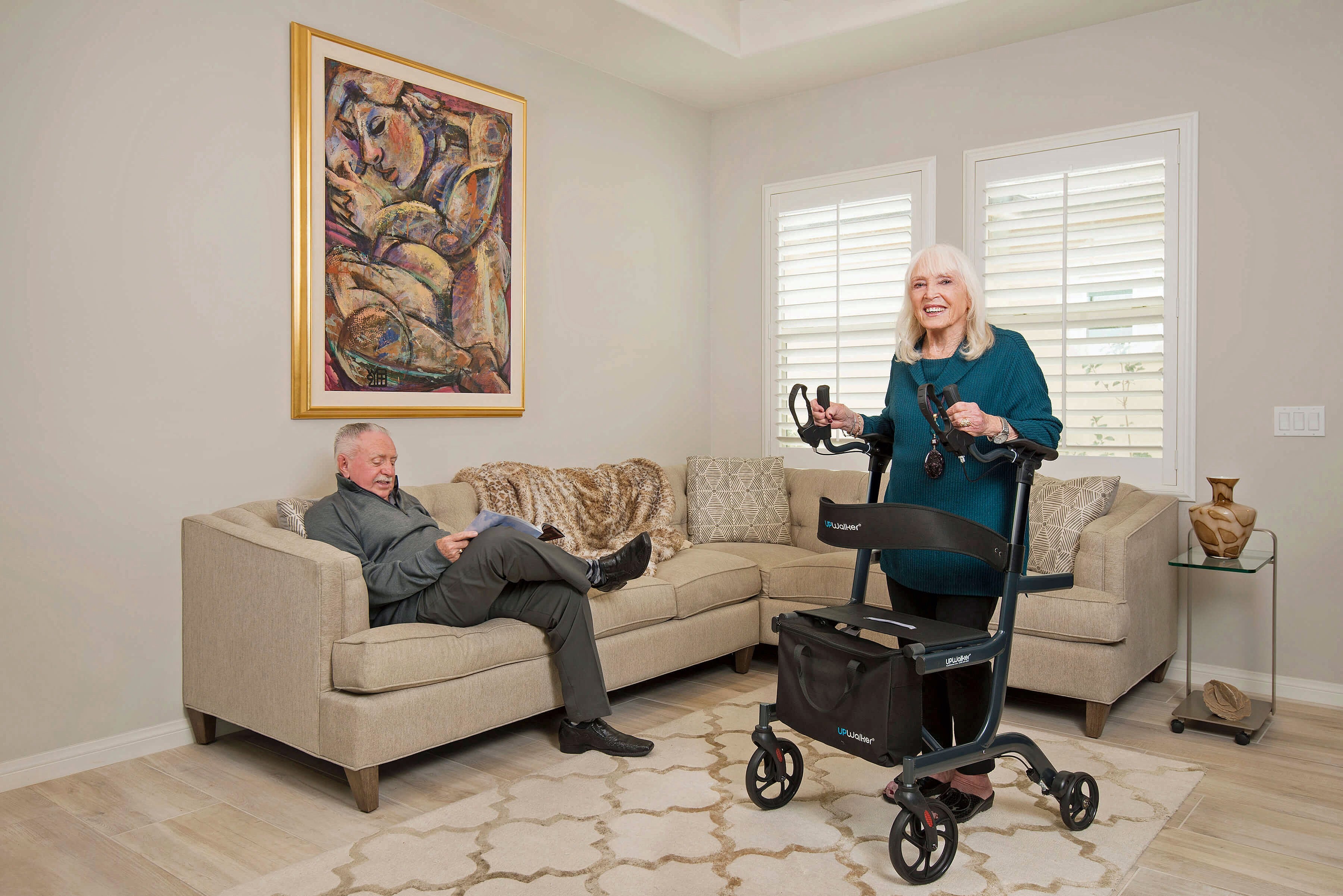 Woman Using an Upright Walker in Her Home 