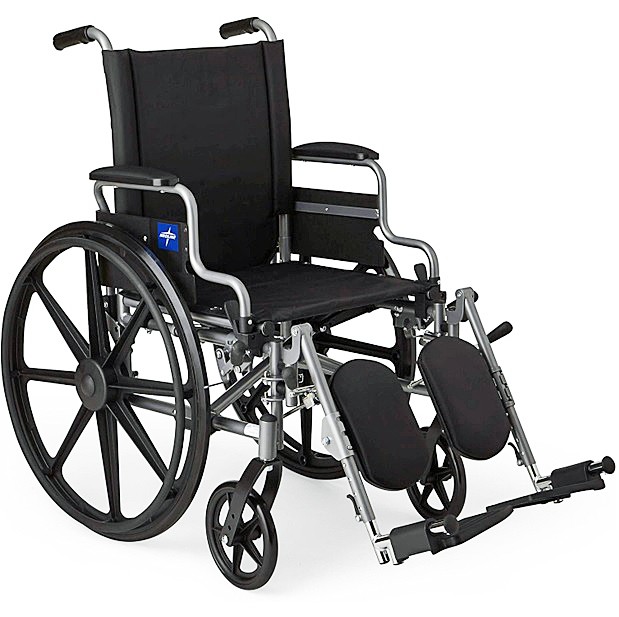 Medline K4 Basic Lightweight Wheelchair, w/ Flip-Back, Desk-Length Arms, 18" Seat Width, Elevating Leg Rests