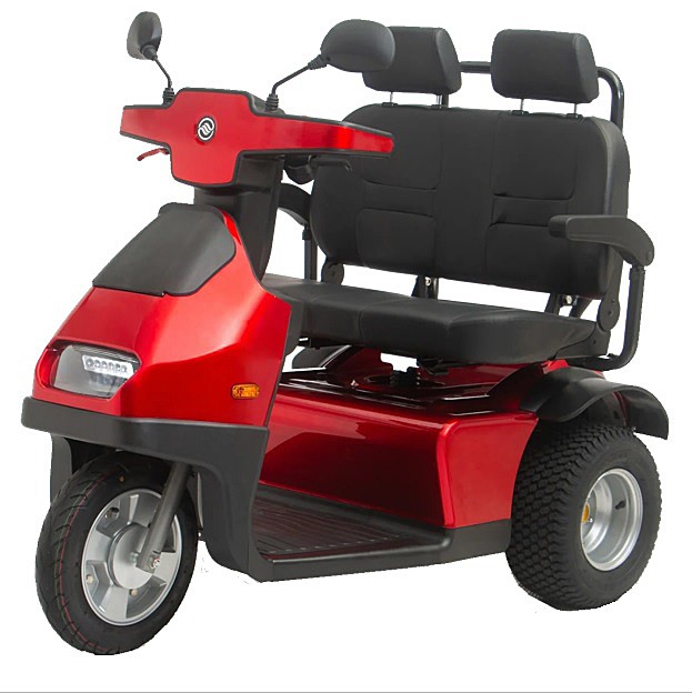 Afiscooter S / S3 - Dual Seat - 3-Wheel Recreational Scooter - Red Color - By Afikim