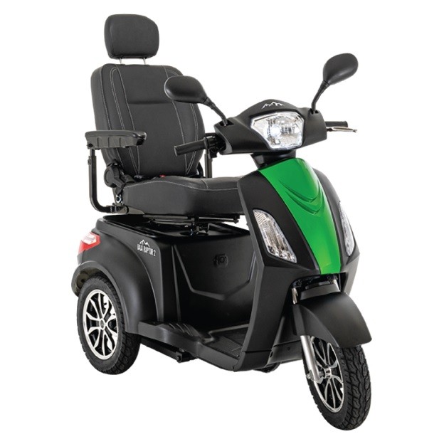 Baja™ Raptor® 2 - 3-Wheel Scooter - Matte Black Color with Green Machine Colored Panel - By Pride Mobility