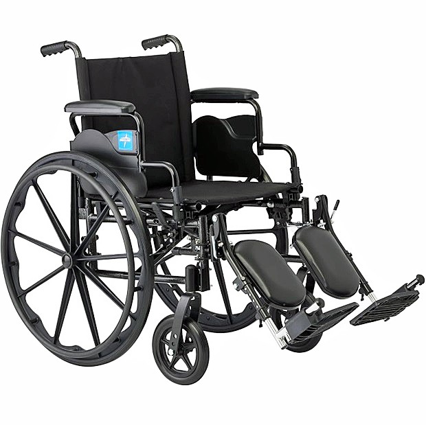 Medline K4 Basic Lightweight Wheelchair, w/ Removable Swing-Back Desk-Length Arms, 20" Seat Width, Elevating Leg Rests