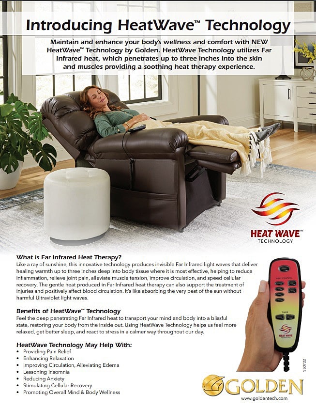 Cloud PR510 Lift Chair HeatWave™ Technology Infrared Heat Therapy With MaxiComfort - By Golden Technologies. Shown HeatWave™ Hand Control.