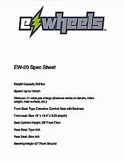 EW-20 Sporty Scooter Specifications