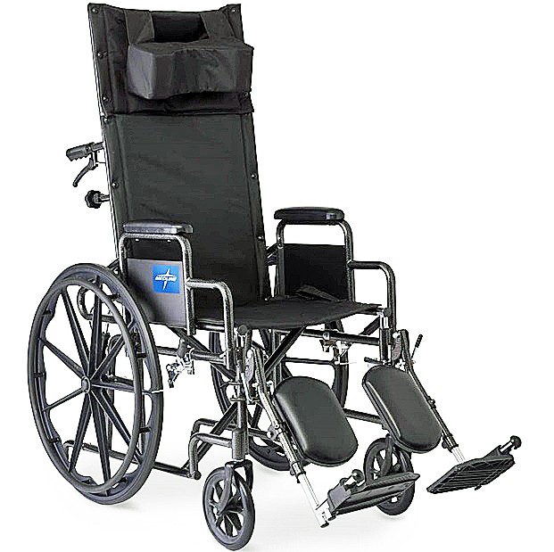 Medline Guardian Reclining Wheelchair, w/ Desk-Length Arms, 16" Wide Seat, Elevating Leg Rests