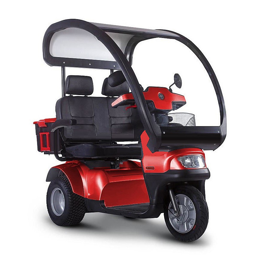 Afiscooter S / S3 - Dual Seat - With Canopy - 3-Wheel Recreational Scooter - Red Color - By Afikim