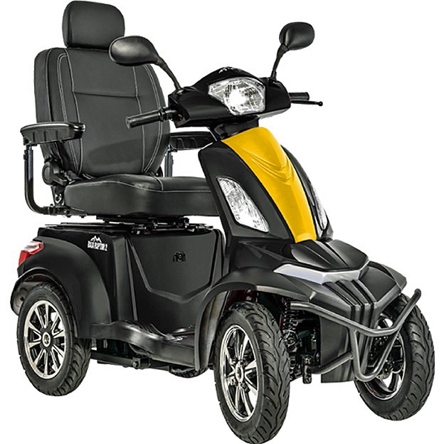 Baja™ Raptor® 2 - 4-Wheel Scooter - Matte Black Color with Lemon Crush Colored Panel - By Pride Mobility