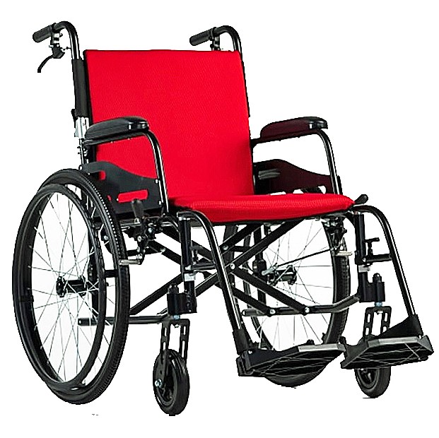 Feather Chair™ Lightweight Folding Manual Wheelchair - Black Frame - Red Cushion