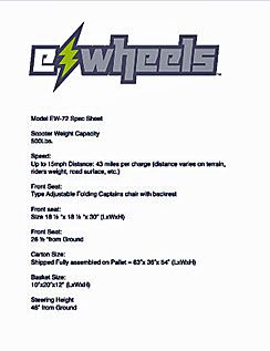 EW-72 Recreational Scooter Specifications