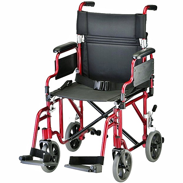 Nova 349R 19" Aluminum Lightweight Transport Chair - 8″ Rear Wheels - Removeable Desk Arms - Locking Rear Wheels - Swing Away Footrests – Red