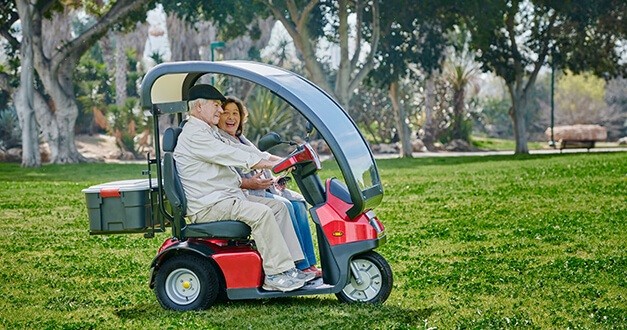 Afiscooter S3 _ S  - Dual Wide Seat Recreational Scooter With Canopy - Couple on an Adventure.
