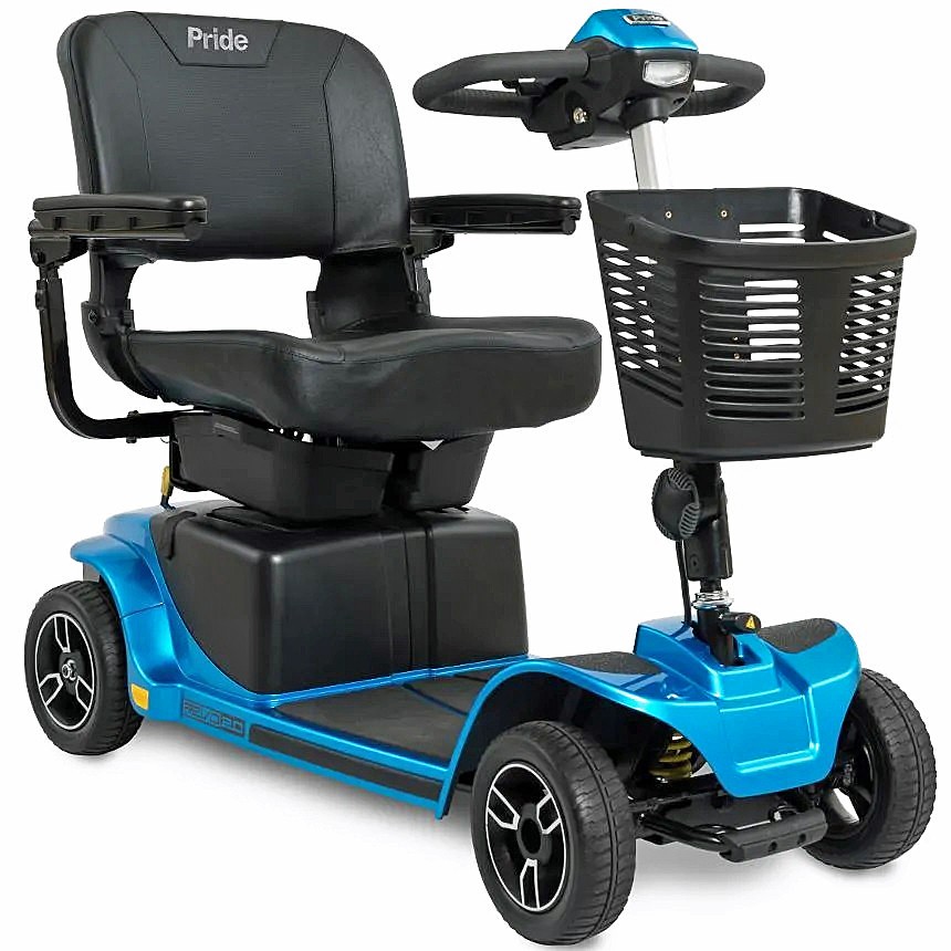 Revo 2.0 4-Wheel Mid-Size Heavy Duty Travel Scooter - True Blue Color - By Pride Mobility