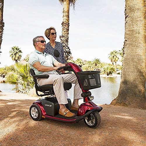 Man on 3 Wheel High Weight Capacity Scooter with His Wife Enjoying a Summer Day