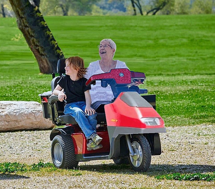 Afiscooter S3 _ S  - Dual Wide Seat Recreational Scooter- Grandmother and Grandsdaughter Riding in the Park