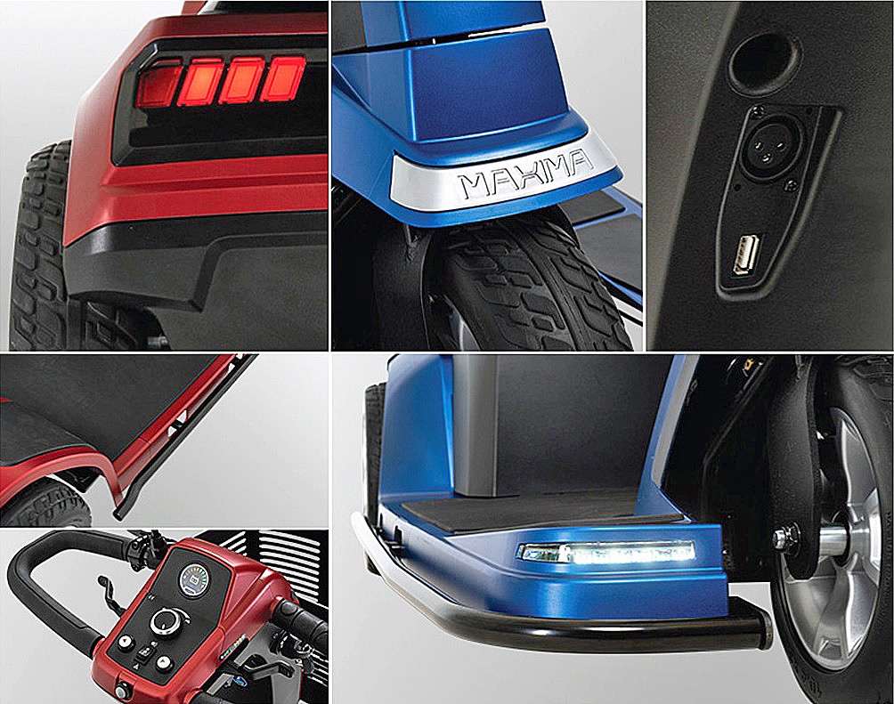 Maxima 3-Wheel Scooter - USB Charger, LED lights, Tiller Control Panel