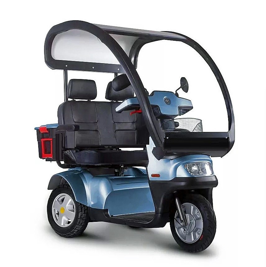 Afikim Afiscooter S3 Dual Wide Seat With Canopy 3-Wheel Scooter Color: Blue