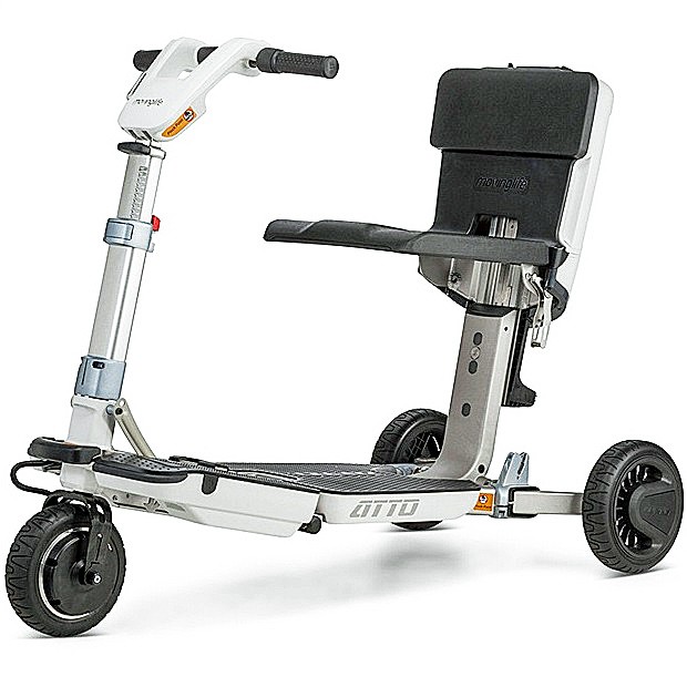 Atto Mobility Scooter - 3-Wheel Folding Mobility Scooter - Comes Standard Without Armrests - Color: White