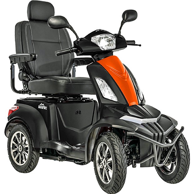 Baja™ Raptor® 2 - 4-Wheel Scooter - Matte Black Color with Evolution Orange Colored Panel - By Pride Mobility