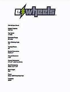 EW-18 Stand-N-Ride Scooter Specifications