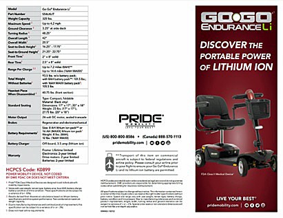 Go-Go Endurance Li 4-Wheel Travel Mobility Scooter Brochure