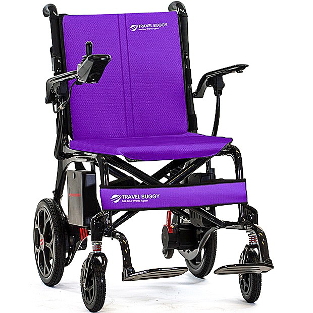 AeroLux Carbon Foldable Power Chair - Purple Fabric Color - Black Frame - By Travel Buggy