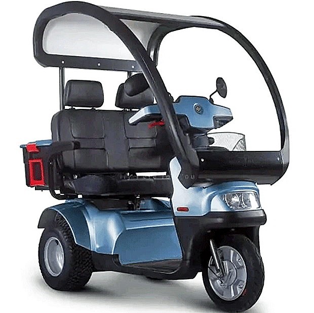 Afikim Afiscooter S_S3 - Dual Seat 33" - 3-Wheel Scooter w/ Hard-Top Canopy - Blue