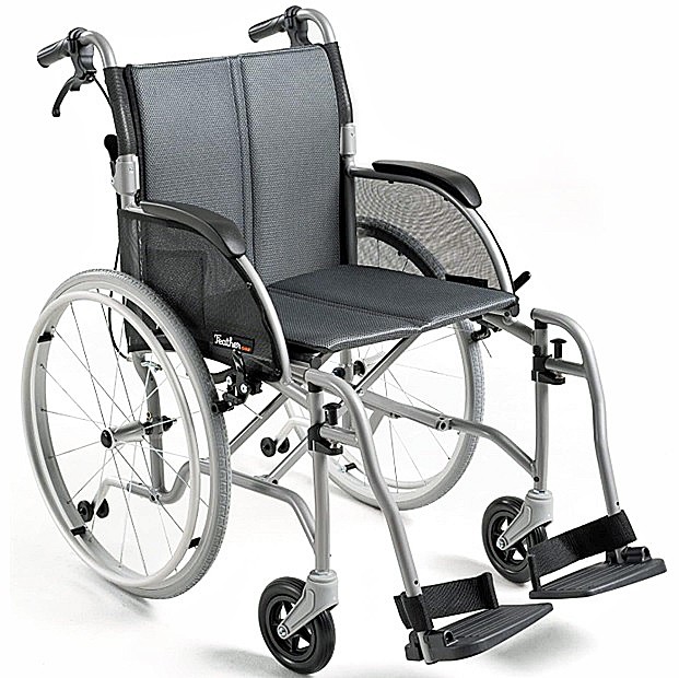 Feather Chair™ Lightweight Folding Manual Wheelchair - Silver Frame - Grey Cushion