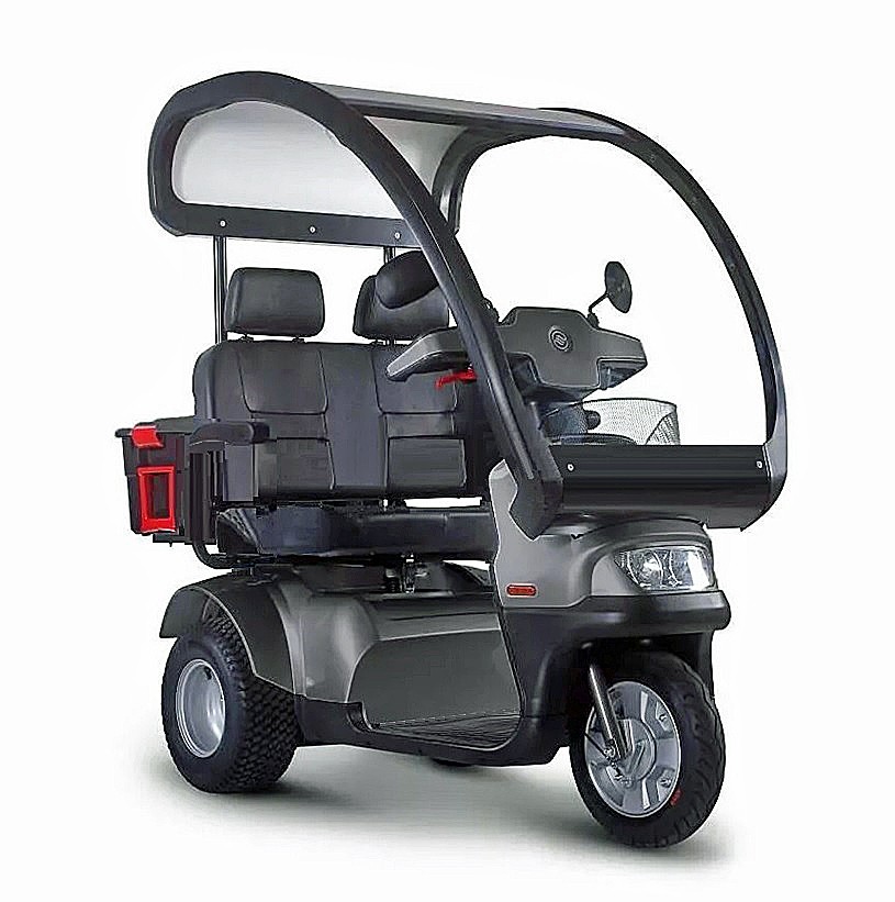 Afikim Afiscooter S3 Dual Wide Seat With Canopy 3-Wheel Scooter Color: Dark Gray