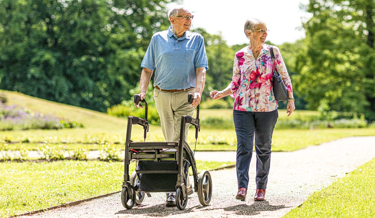 Woman Using an Upright Walker in Her Home 