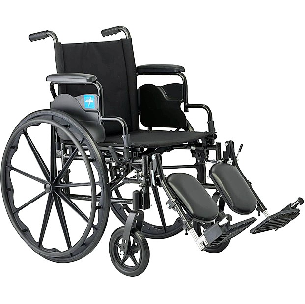 Medline Guardian K4 Lightweight Wheelchair, w/ Swing-Back, Desk-Length Arms, 16" Wide Seat, Elevating Leg Rests