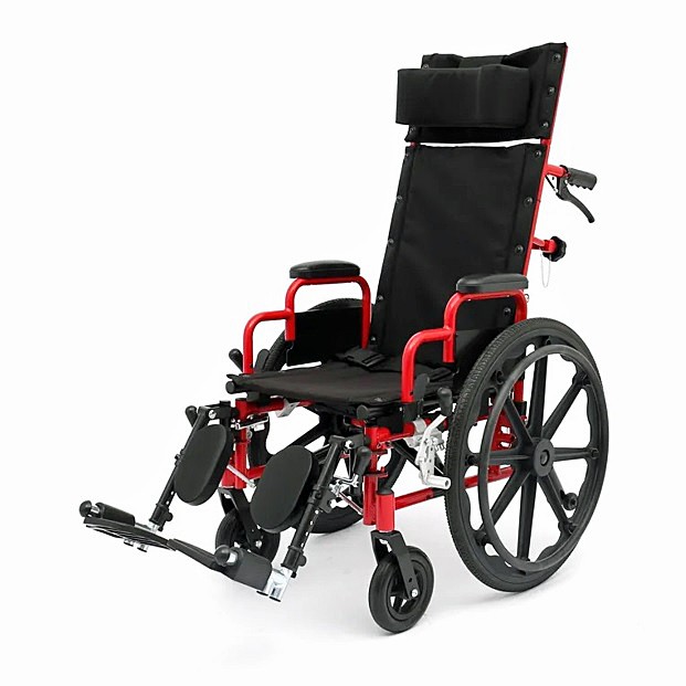 Ziggo Pro Reclining Manual Wheelchair ZREC1400 14" Seat - Red Color - By Circle Specialty