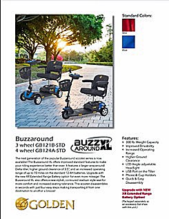 Buzzaround XL 4-Wheel Portable Travel Scooter Model GB124A-STD By Golden Technologies Brochure