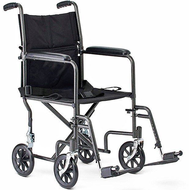 Medline Basic Steel Folding Transport Chairs - 19" Seat Width, Black Frame, Black Upholstery