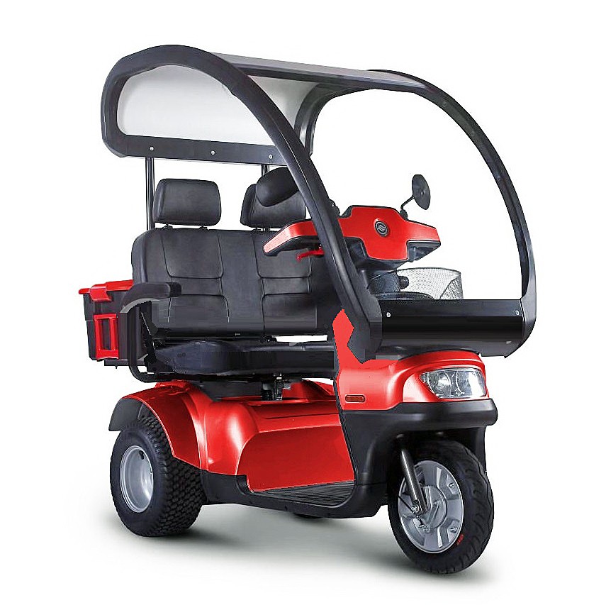 Afikim Afiscooter S3 Dual Wide Seat With Canopy 3-Wheel Scooter Color: Red