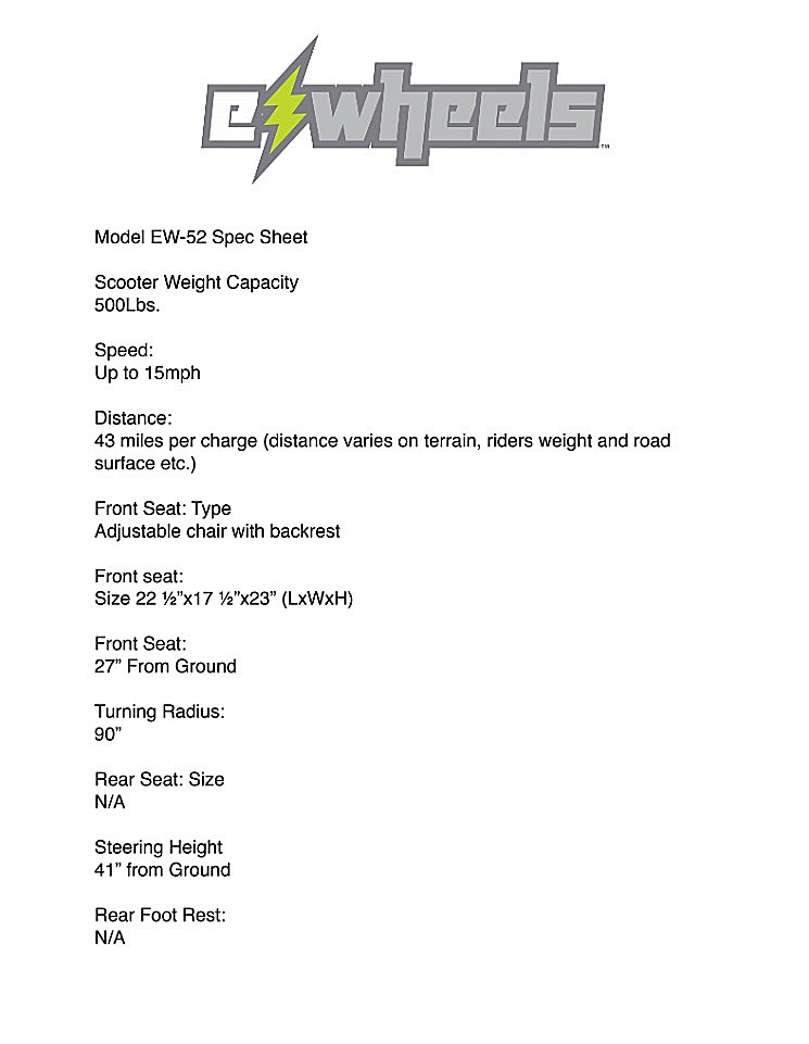 EW-52 Recreational Scooter Specifications